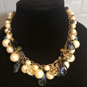 iNC pearl and multi stone stainless steel necklace
